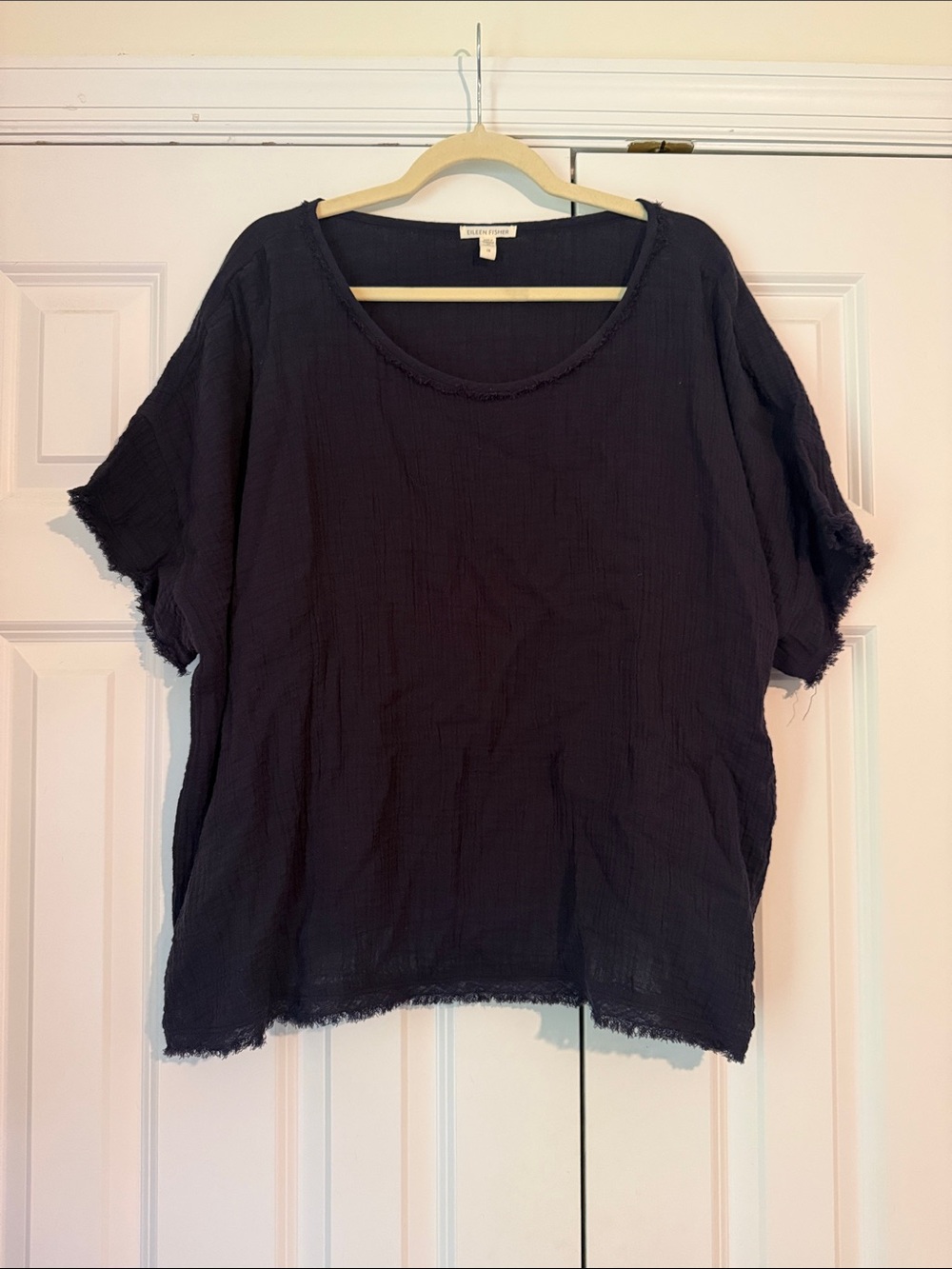 Eileen Fisher Navy Blue Organic Cotton Top Shirt Size 1X Relaxed Boxy Gauze